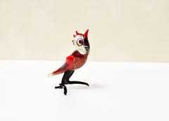 Handmade Red Glass Bird Figurine: Whimsical Art Glass Sculpture