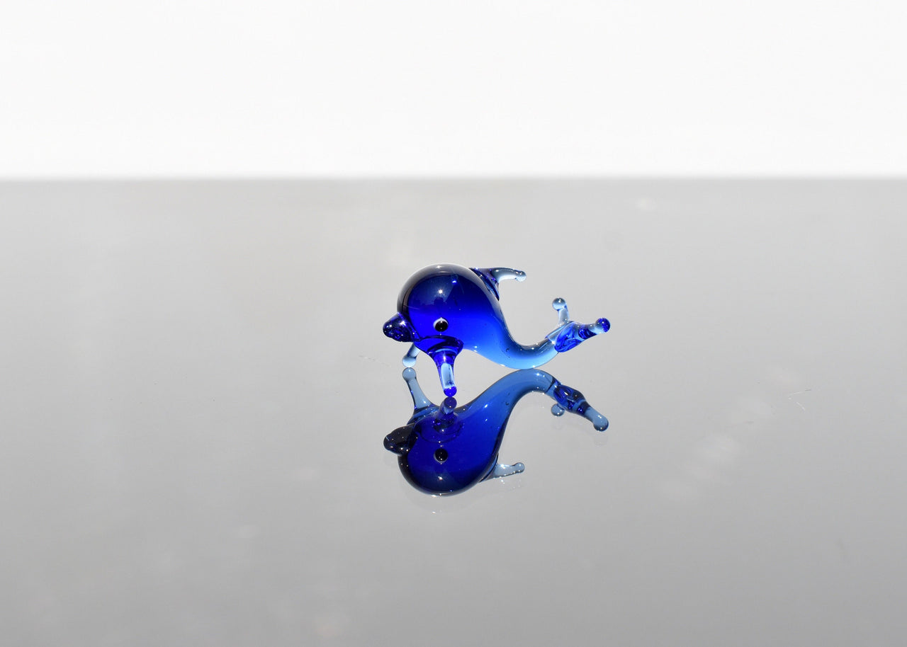 Glass Dolphin, Tiny Glass Animals, Miniature Glass Animals, Mini Glass Animals, Coastal Decor, Dolphin Gift, Lampwork, Blue Ocean Decor