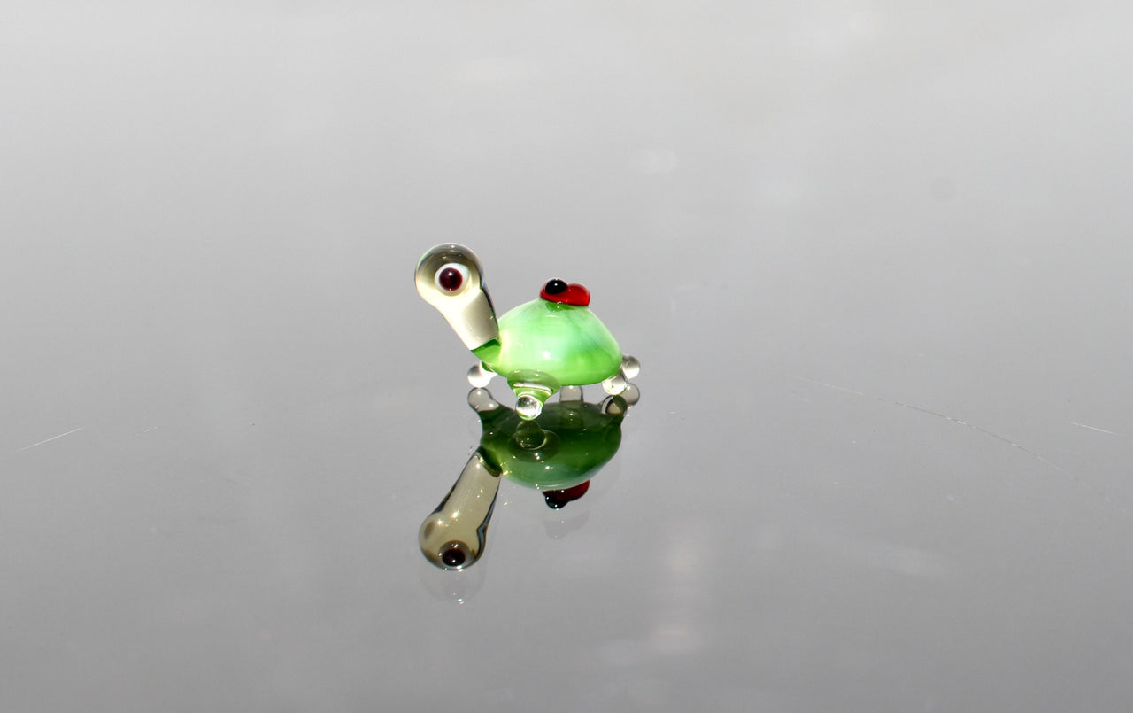 Hand-Blown Glass Turtle Figurine: Tiny Ladybug, Collectible Desk Decor