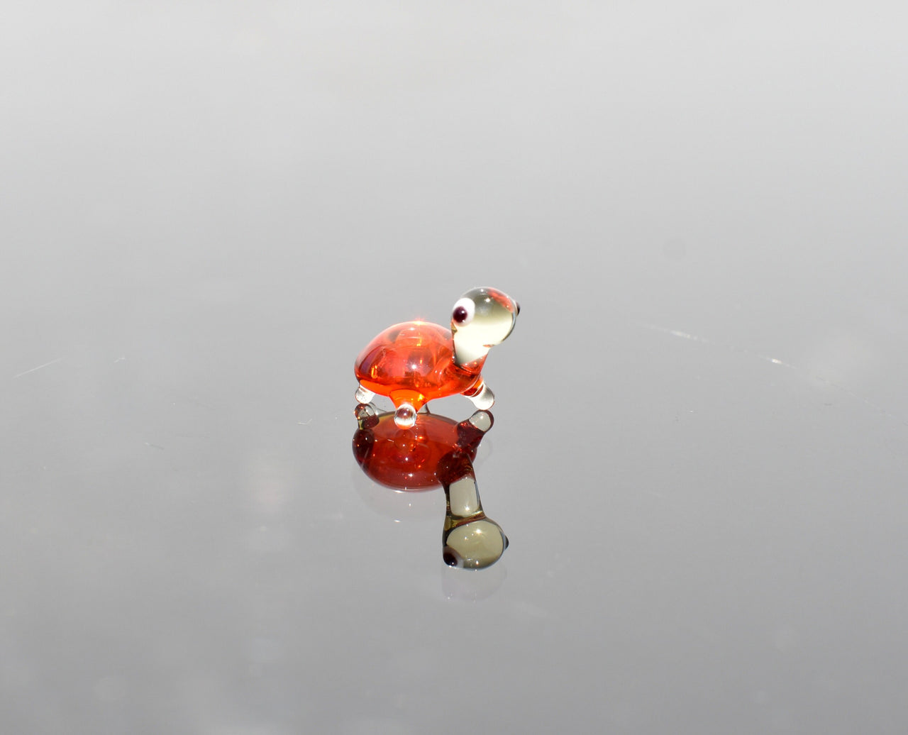 Miniature Orange Glass Turtle: Lampwork Whimsical Figurine