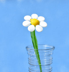Beautiful long stem white-yellow glass daisy flower. Excellent addition to your glass collection. Each flower is priced individually.