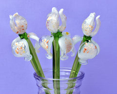 Glass iris - White Glass Flower Bouquet - Blown Glass Flowers - Glass Flowers - Christmas Gift for Her Decor