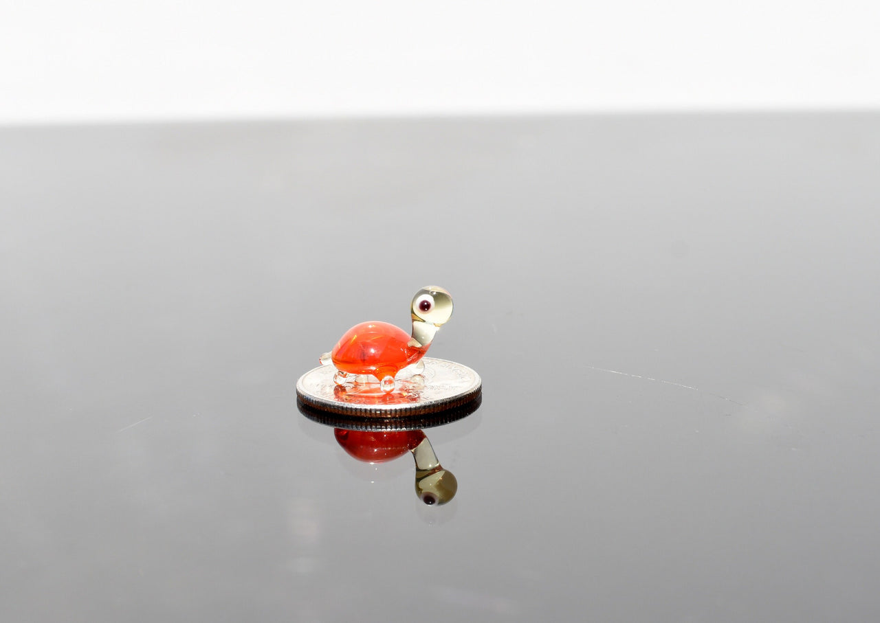 Miniature Orange Glass Turtle: Lampwork Whimsical Figurine