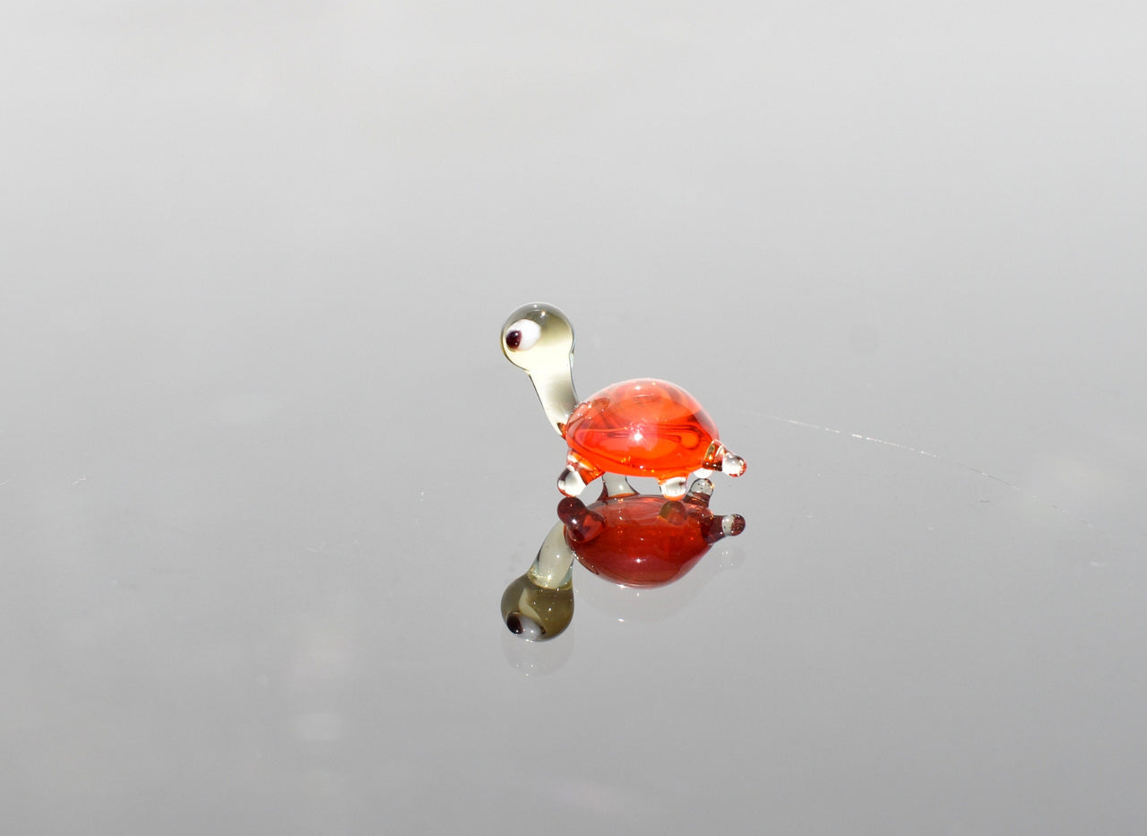 Miniature Orange Glass Turtle: Lampwork Whimsical Figurine
