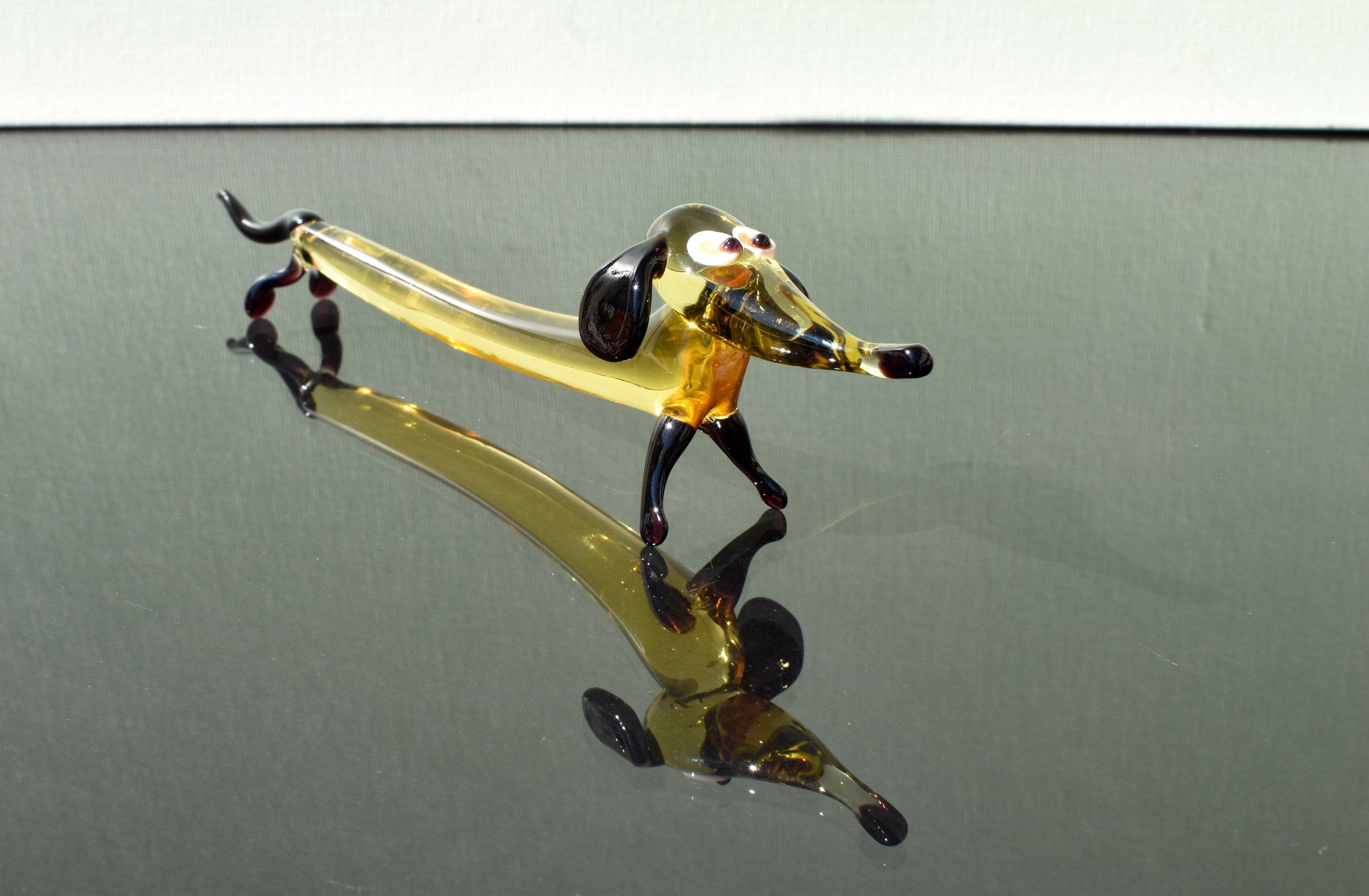 Handmade Glass Dachshund Figurine: Whimsical Art Glass Sculpture