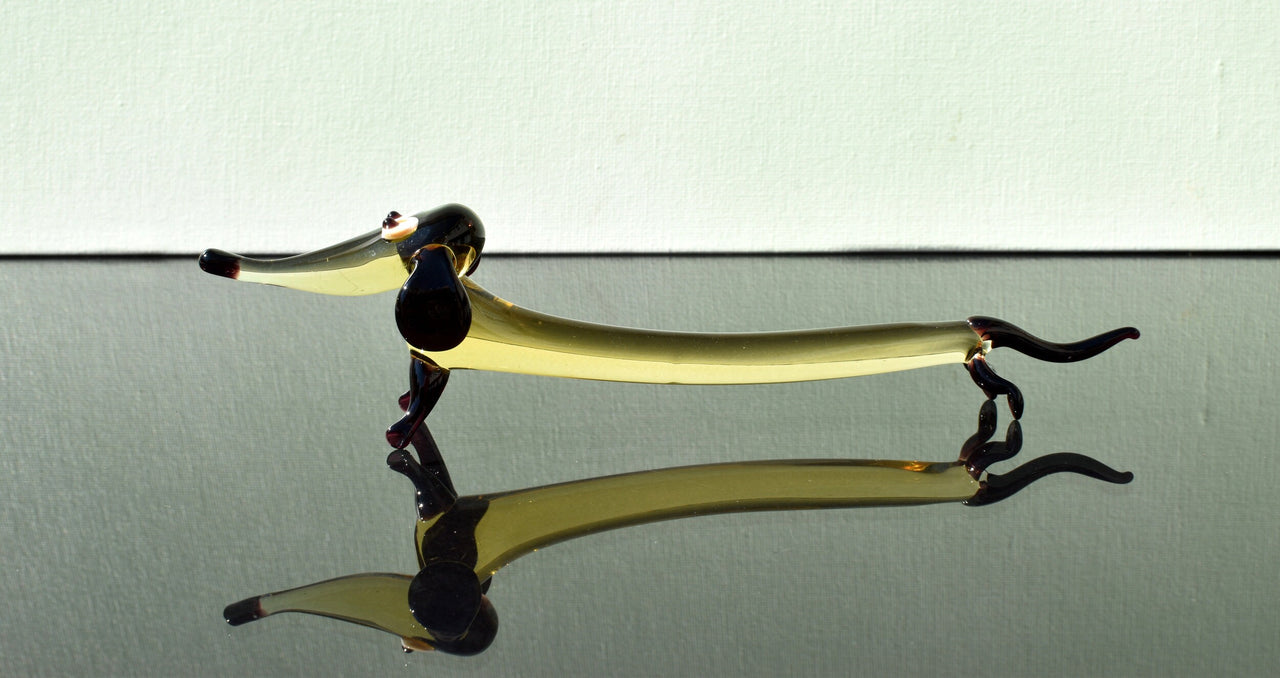 Handmade Glass Dachshund Figurine: Whimsical Art Glass Sculpture