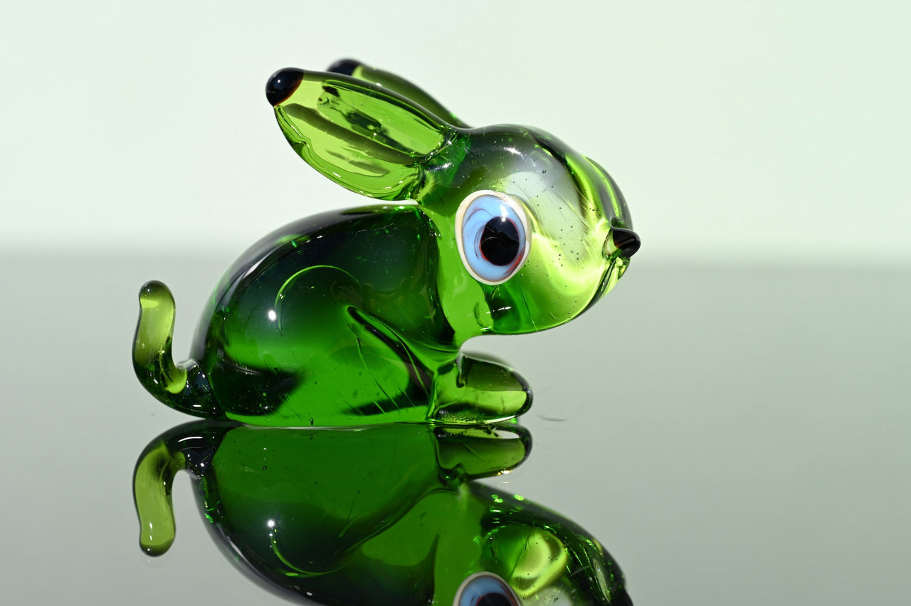 Green Hand Blown Glass Bunny Figurine - Glass Animals - Easter Bunny Decor - Spring Decorations - Easter Gift