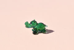 Tiny Green Glass Hippo – Handcrafted Miniature Hippopotamus Figurine