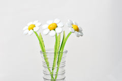 Beautiful long stem white-yellow glass daisy flower. Excellent addition to your glass collection. Each flower is priced individually.