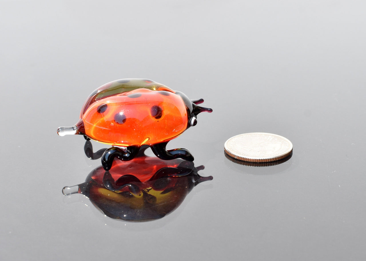 Handmade Glass Ladybug Figurine: Whimsical Art Glass Sculpture