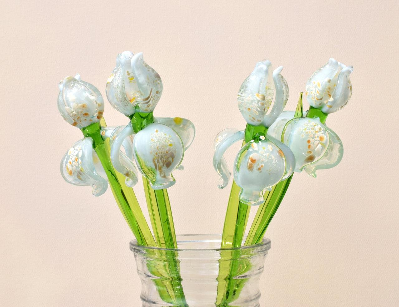 Glass iris - White Glass Flower Bouquet - Blown Glass Flowers - Glass Flowers - Christmas Gift for Her Decor