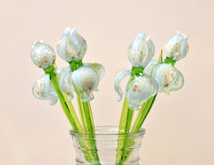 Glass iris - White Glass Flower Bouquet - Blown Glass Flowers - Glass Flowers - Christmas Gift for Her Decor