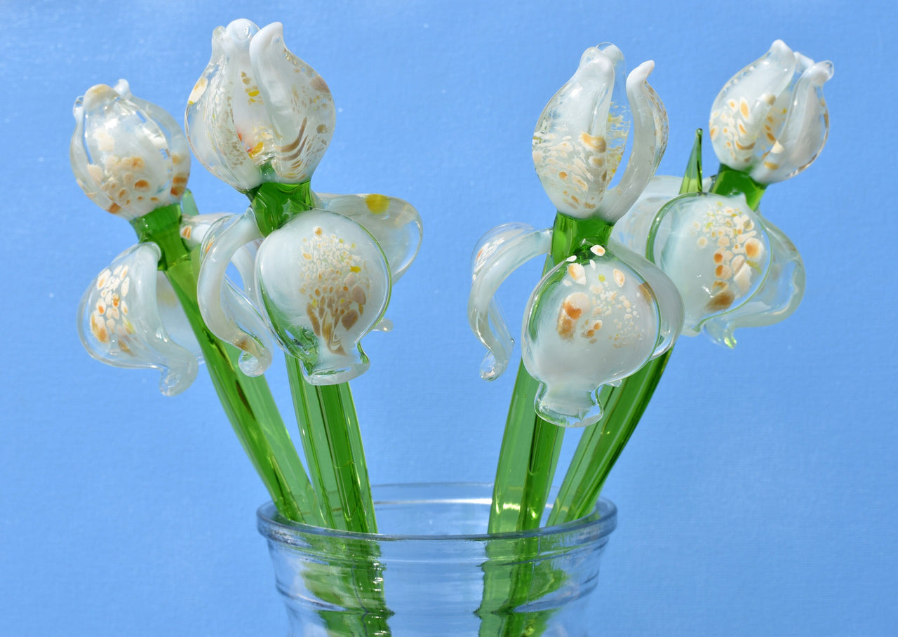 Glass iris - White Glass Flower Bouquet - Blown Glass Flowers - Glass Flowers - Christmas Gift for Her Decor