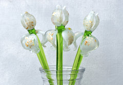 Glass iris - White Glass Flower Bouquet - Blown Glass Flowers - Glass Flowers - Christmas Gift for Her Decor