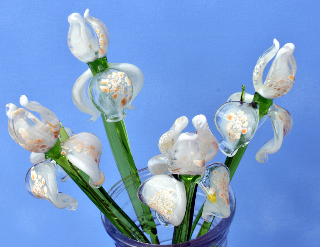 Glass iris - White Glass Flower Bouquet - Blown Glass Flowers - Glass Flowers - Christmas Gift for Her Decor