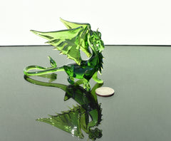 Dragon Statue, Fantasy Decor, Green Glass Dragon, Glass Sculpture, Dragon Gifts, Dragon Decor, Fantasy Art, Blown Glass Animals, 5 Inch