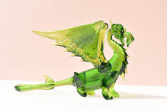 Dragon Statue, Fantasy Decor, Green Glass Dragon, Glass Sculpture, Dragon Gifts, Dragon Decor, Fantasy Art, Blown Glass Animals, 5 Inch