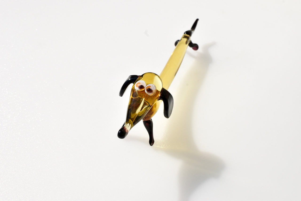 Handmade Glass Dachshund Figurine: Whimsical Art Glass Sculpture