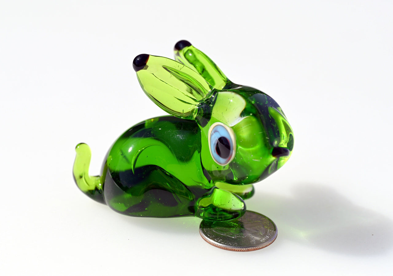 Cute  Green Glass Bunny. Detailed figurine with a lot of personality. Excellent addition to your glass menagerie collection.