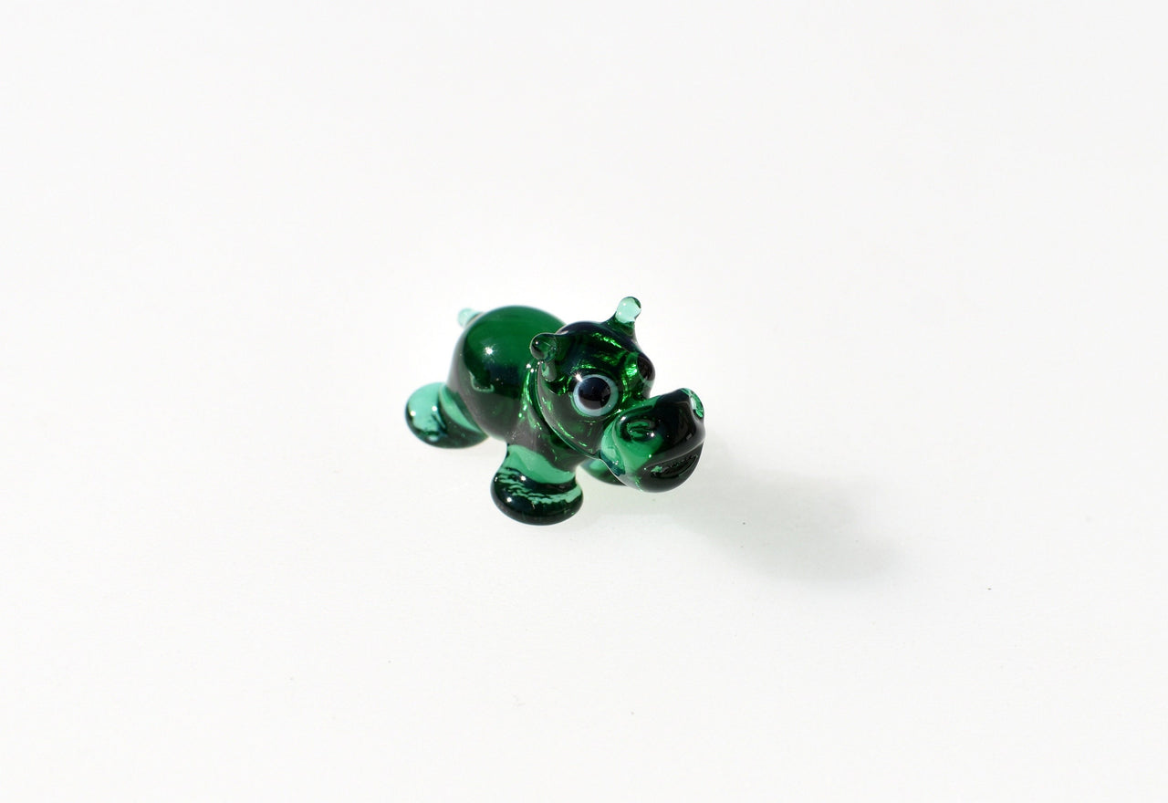 Tiny Green Glass Hippo – Handcrafted Miniature Hippopotamus Figurine