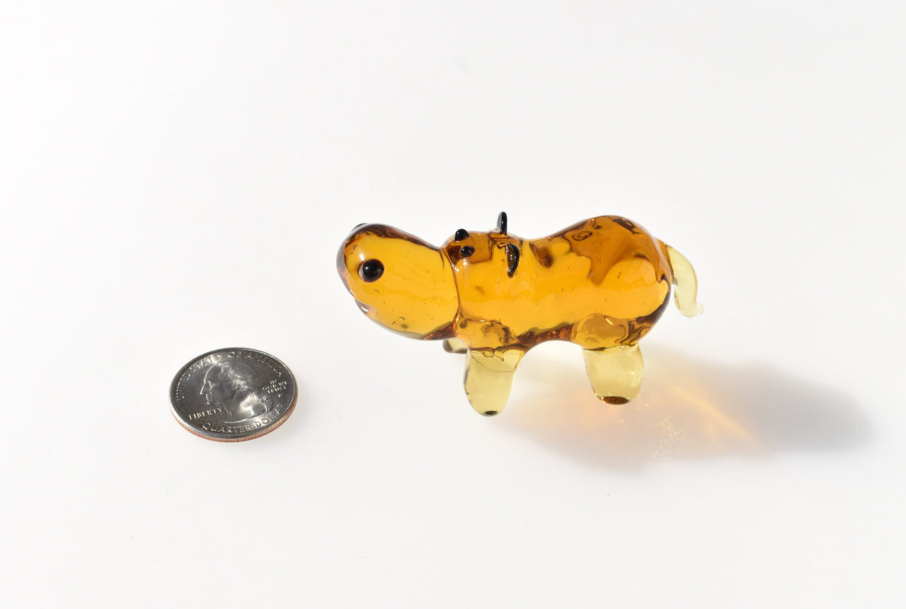 Amber Glass Hippo Figurine – Handcrafted Animal Sculpture, Unique Collectible Gift