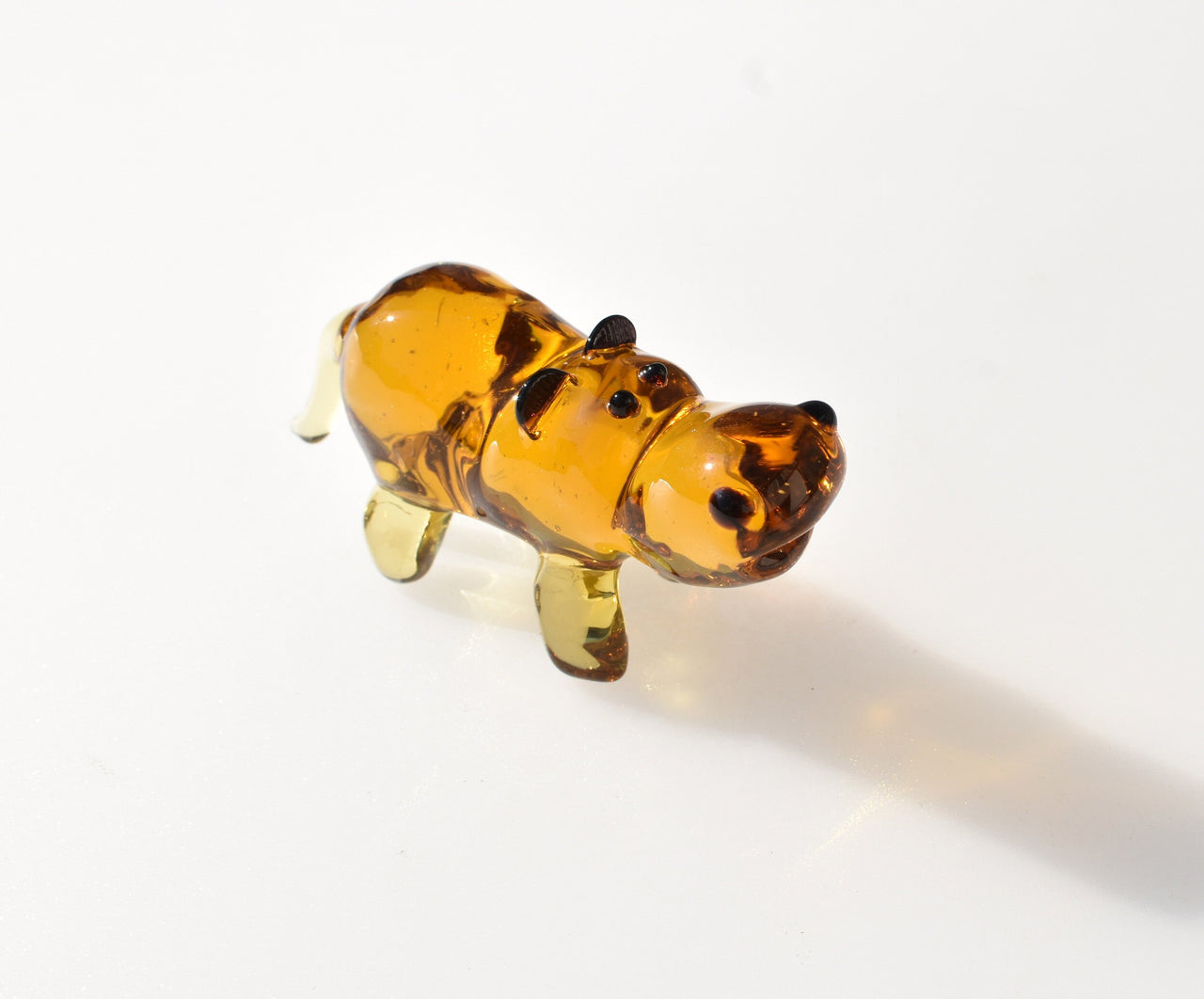 Amber Glass Hippo Figurine – Handcrafted Animal Sculpture, Unique Collectible Gift