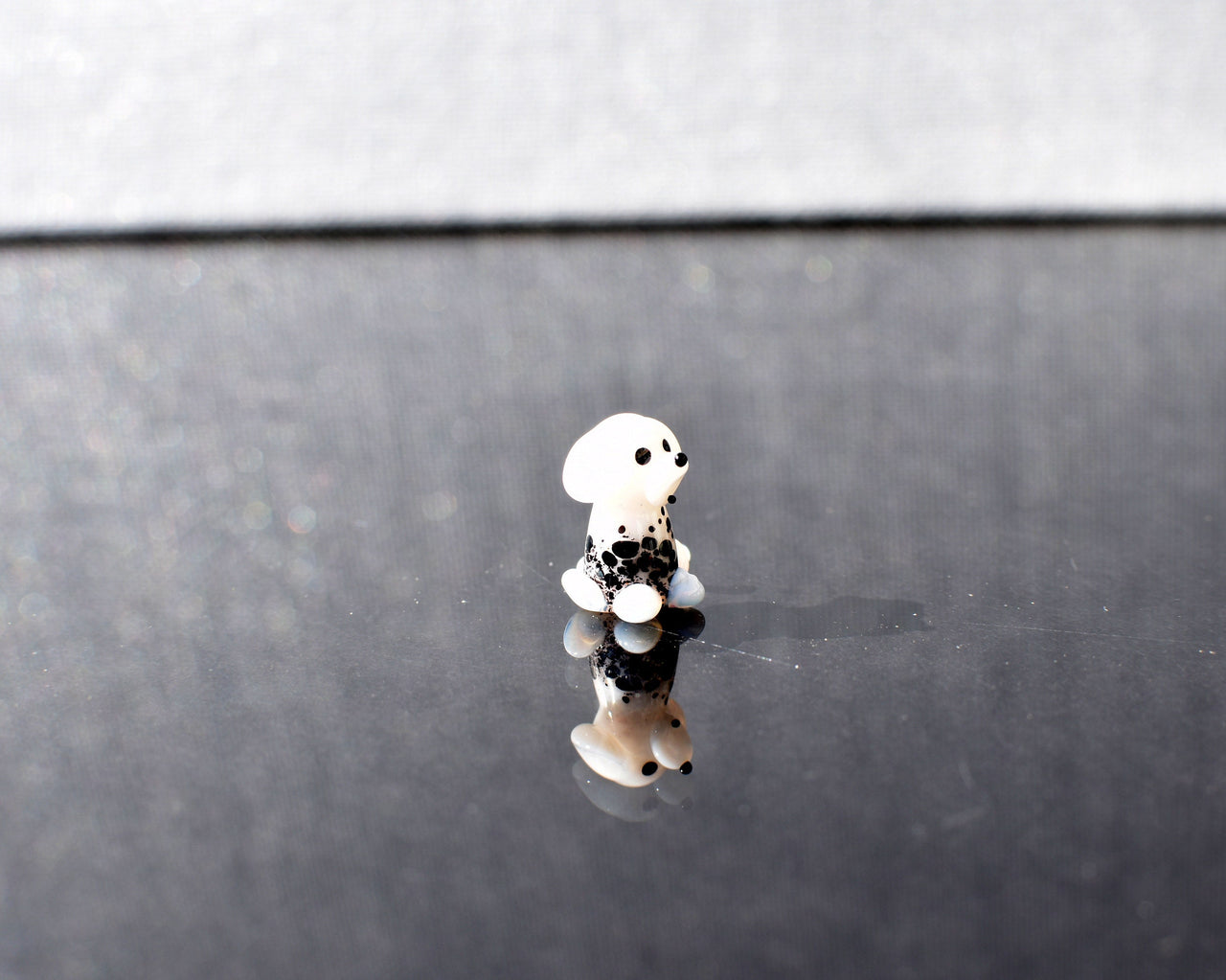 Lampworked Glass Dalmatian Puppy Figurine: Tiny Whimsical Dog
