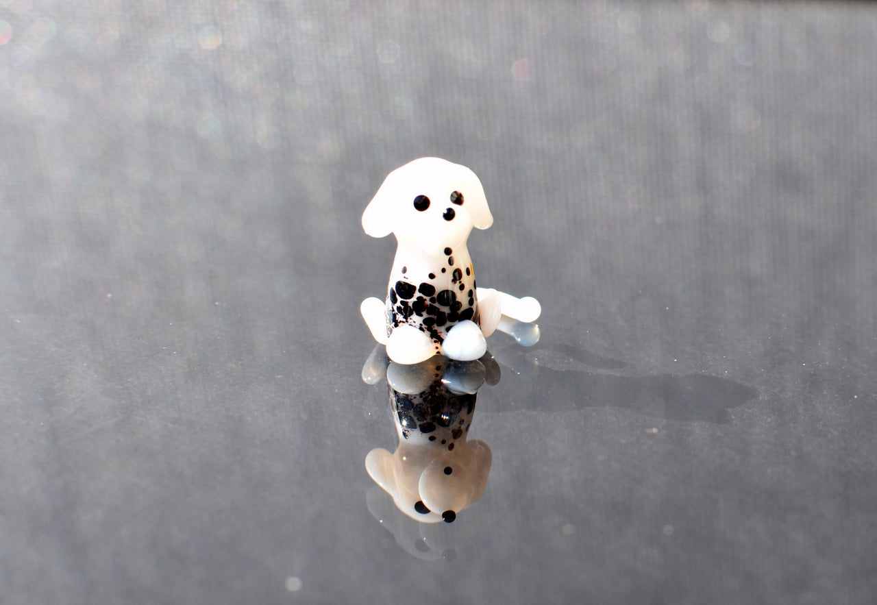Lampworked Glass Dalmatian Puppy Figurine: Tiny Whimsical Dog