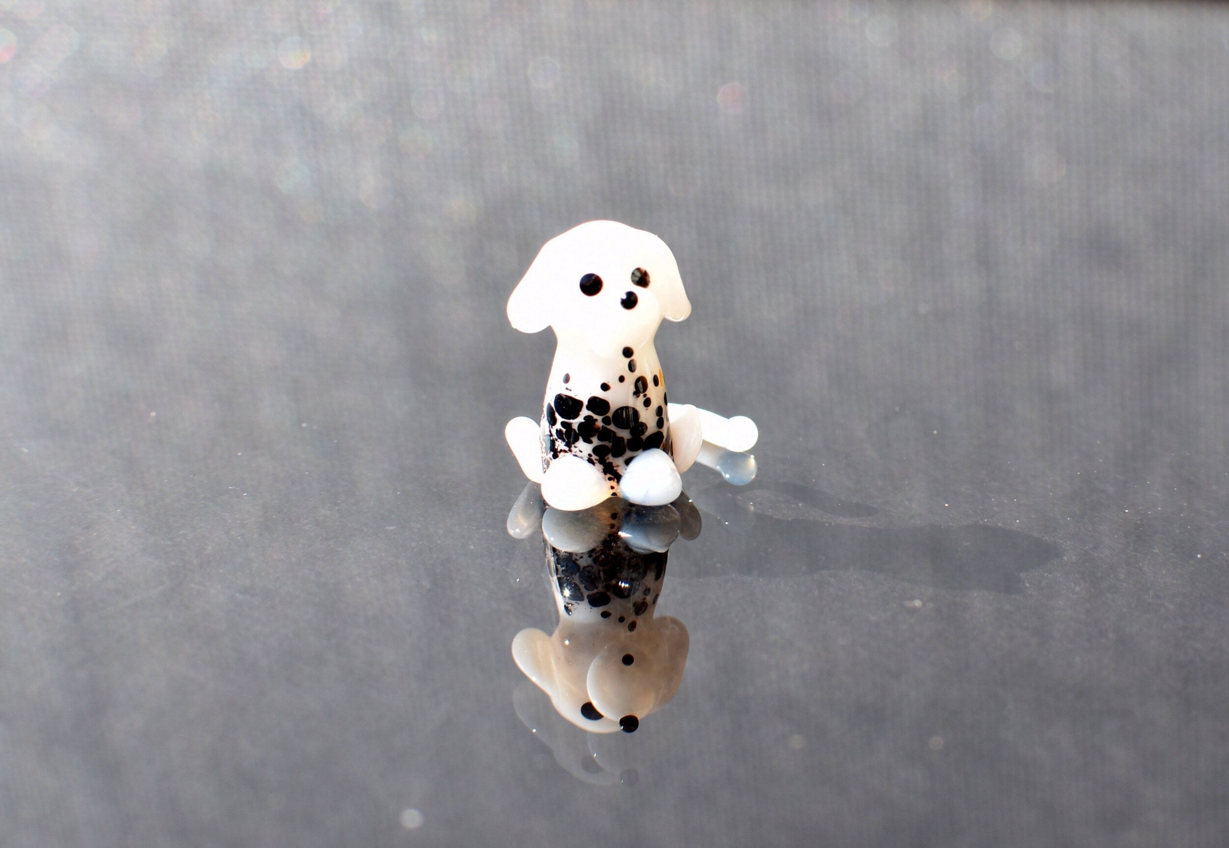 Lampworked Glass Dalmatian Puppy Figurine: Tiny Whimsical Dog