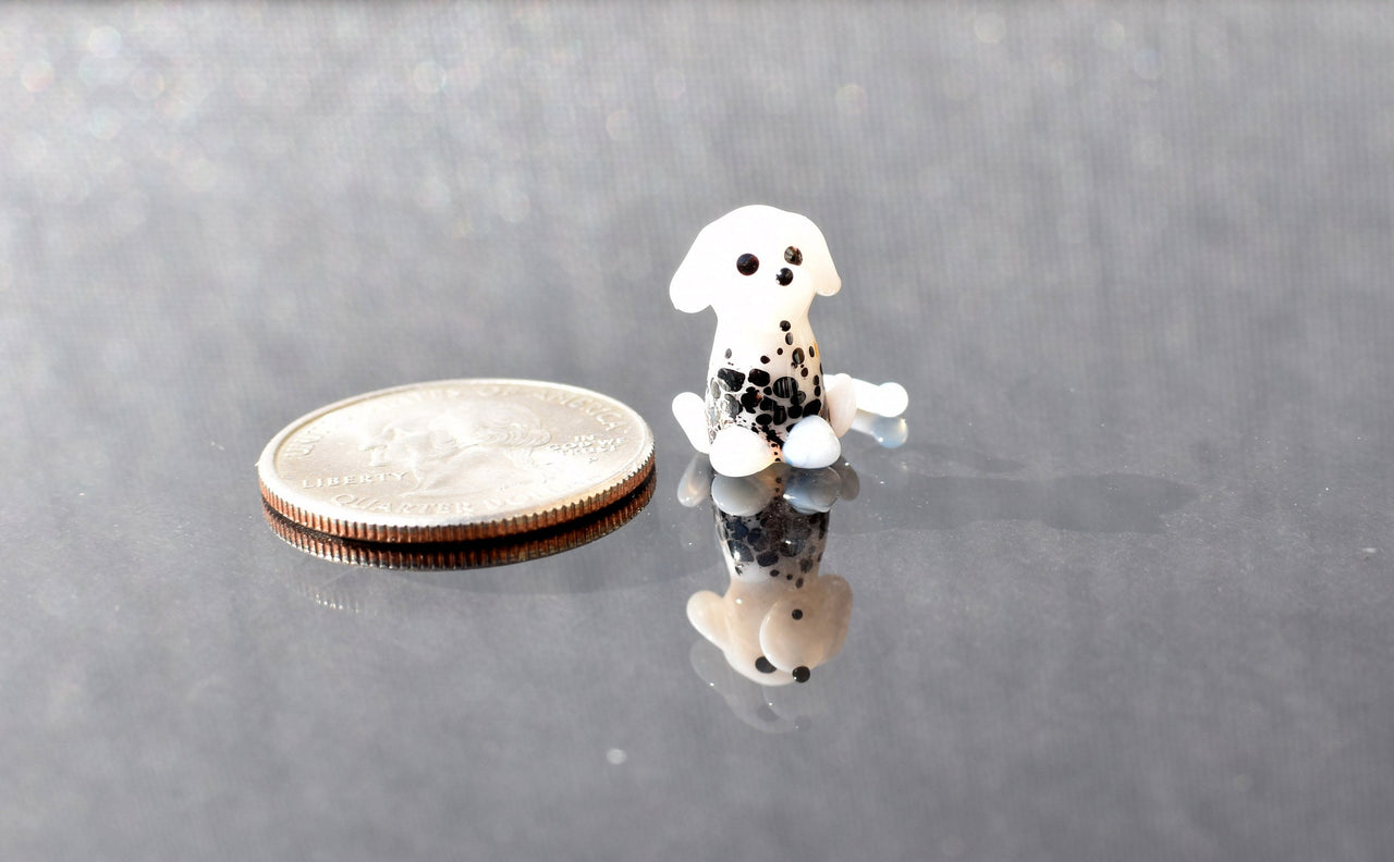 Lampworked Glass Dalmatian Puppy Figurine: Tiny Whimsical Dog