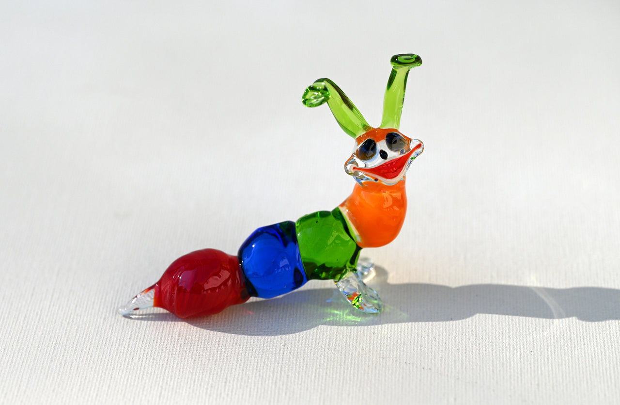Lampwork Glass Caterpillar: Multicolored Whimsical Sculpture