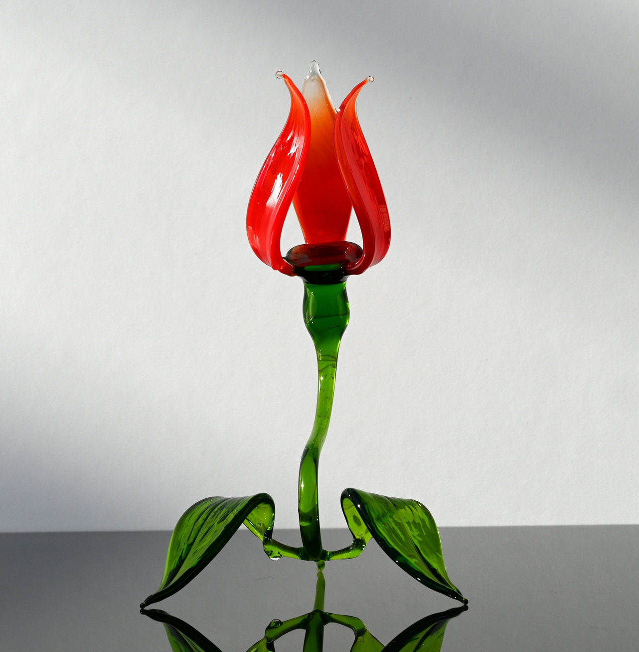 Handmade Red Glass Tulip Flower Sculpture: Collectible Flamework Art