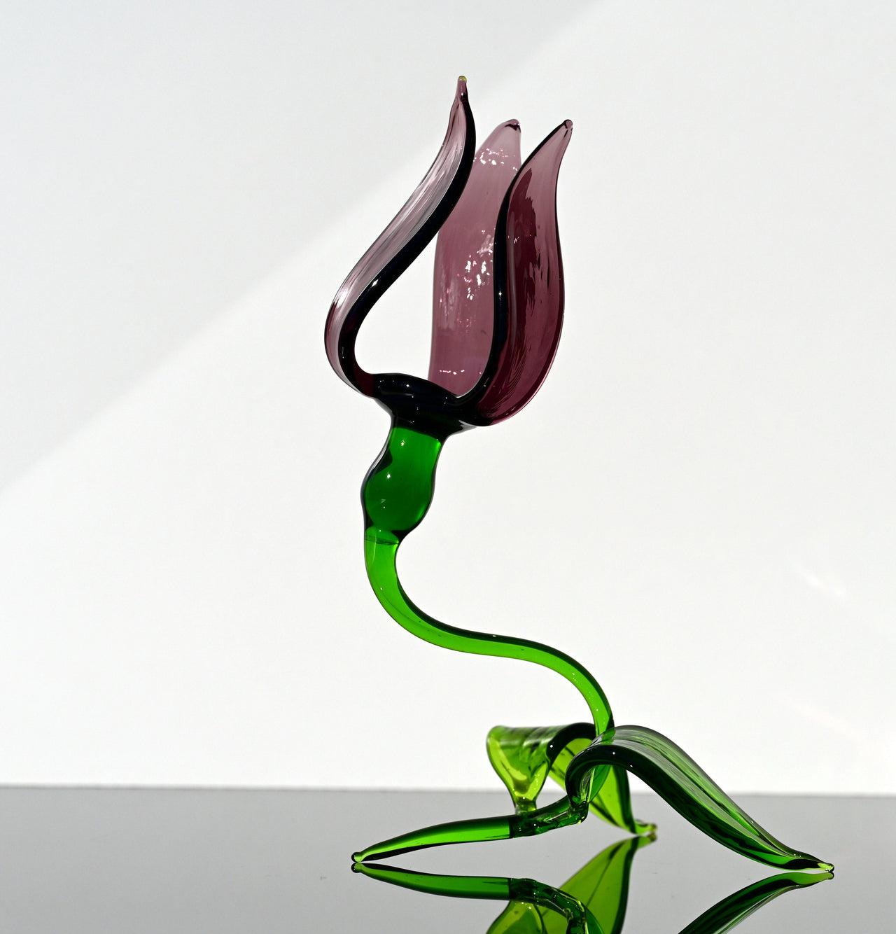 Glass Flower Sculpture, Glass Sculpture - Purple Blown Glass Tulip - Glass Birth Month Flower with Stem - Whimsical Decor Gift for Her
