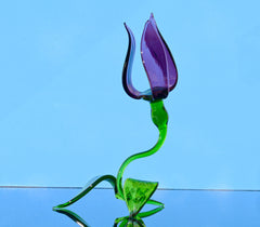 Handmade Purple Glass Tulip Flower Sculpture: Collectible Art Glass