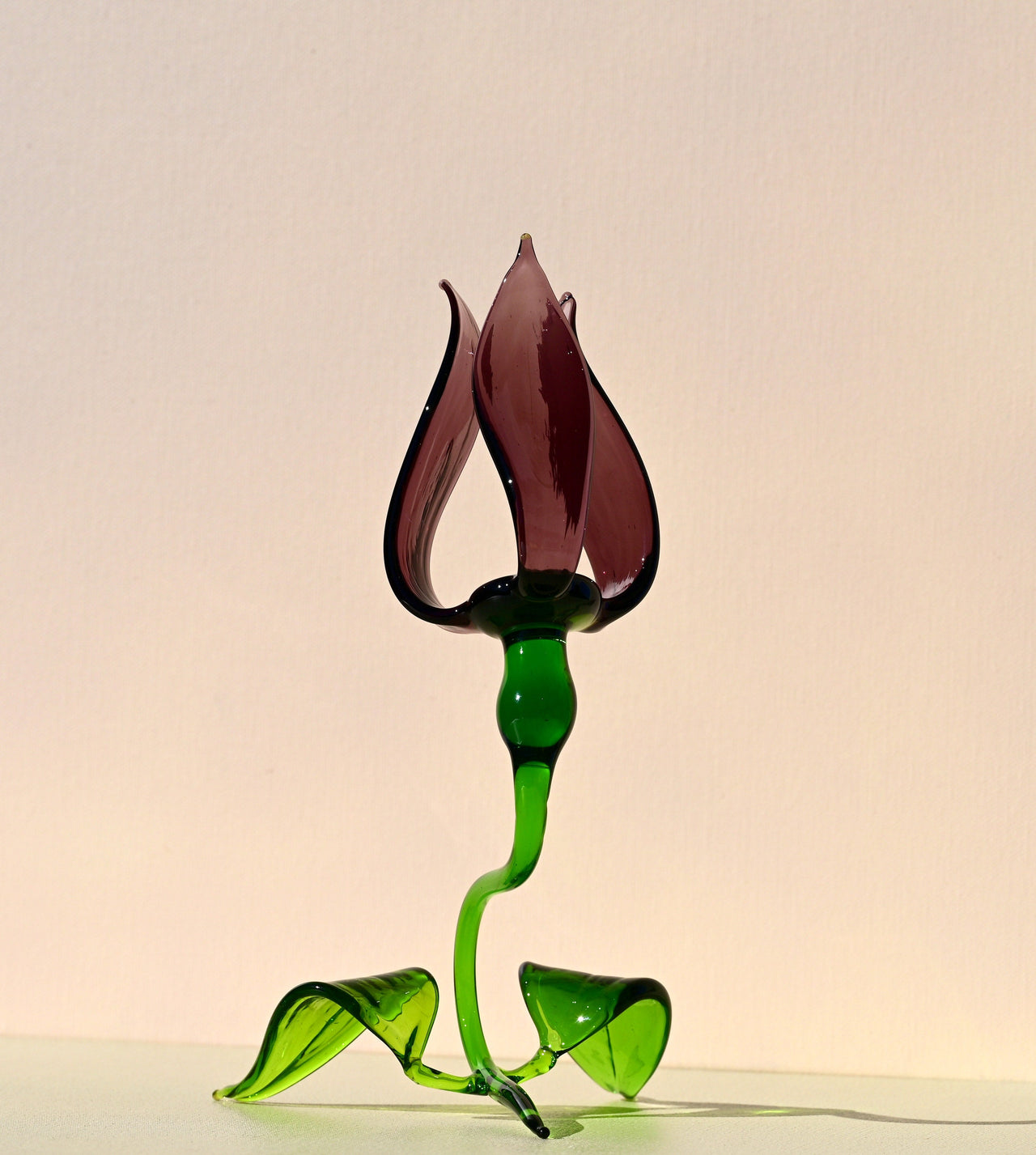 Handmade Purple Glass Tulip Flower Sculpture: Collectible Art Glass