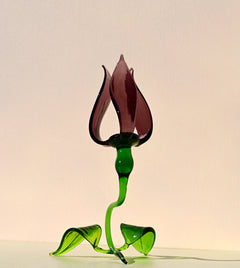 Handmade Purple Glass Tulip Flower Sculpture: Collectible Art Glass