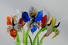 Handmade Glass Orchid Bouquet: Colorful Flame-Worked Flowers, 14 Inch