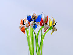 Handmade Glass Orchid Bouquet: Colorful Flame-Worked Flowers, 14 Inch