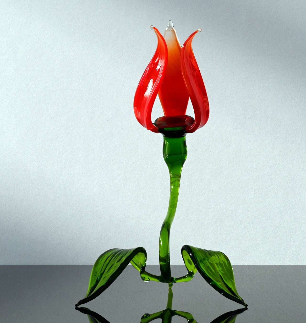 Glass Flower Sculpture, Glass Sculpture - Blown Red Glass Tulip - Glass Birth Month Flower with Stem - Mothers Gift for Her