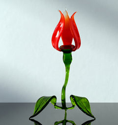 Glass Flower Sculpture, Glass Sculpture - Blown Red Glass Tulip - Glass Birth Month Flower with Stem - Mothers Gift for Her