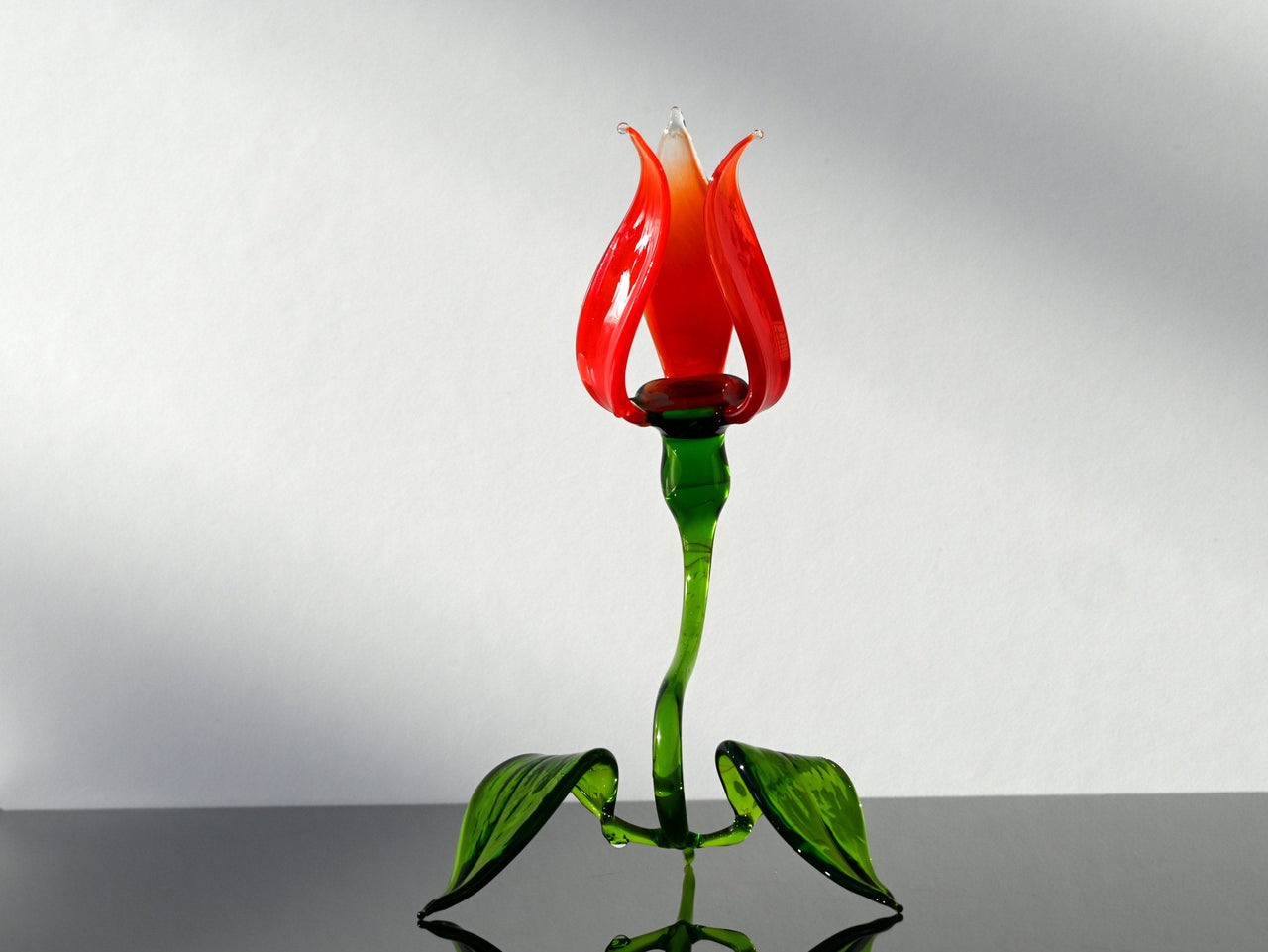 Handmade Red Glass Tulip Flower Sculpture: Collectible Flamework Art