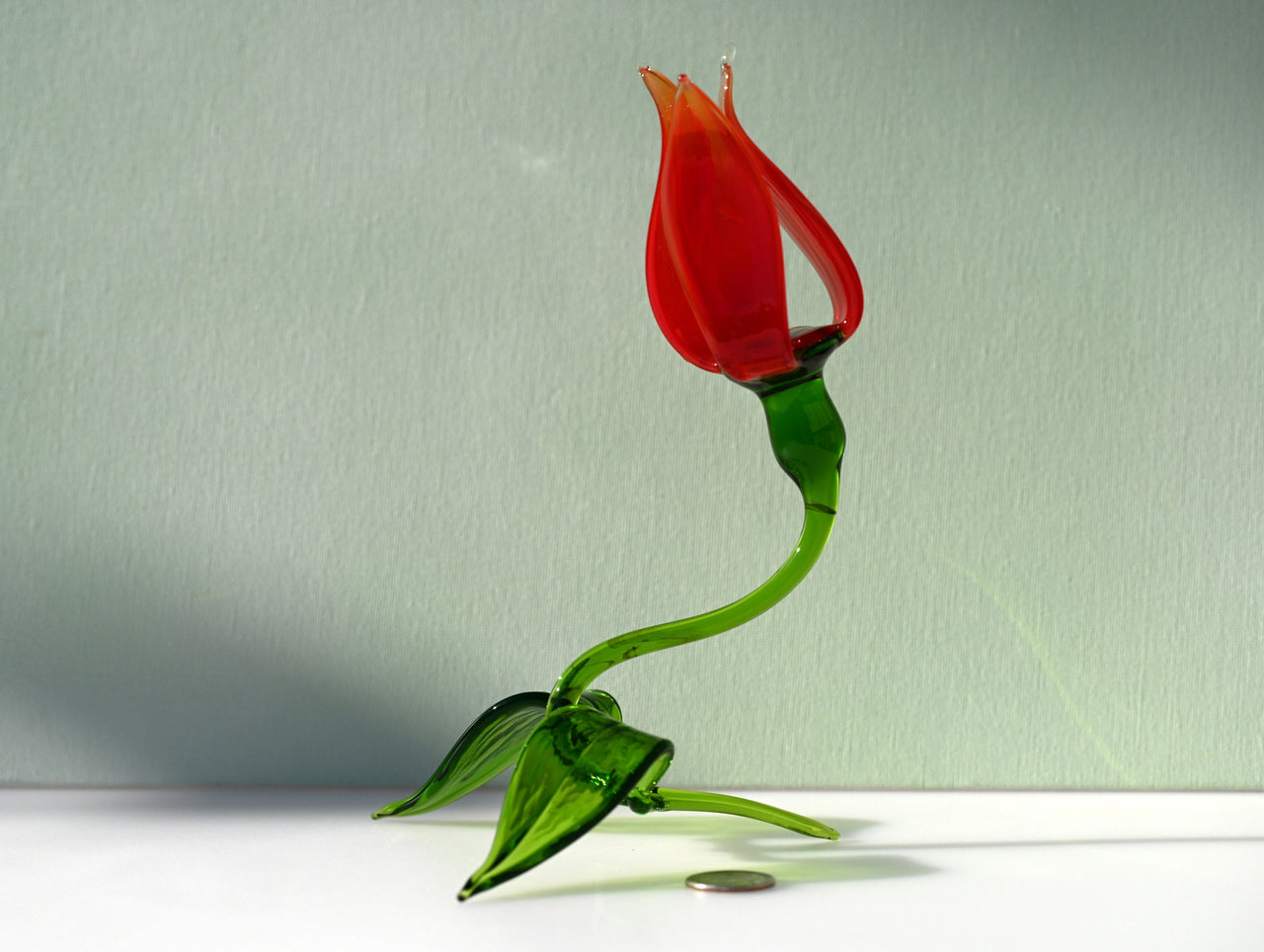 Handmade Red Glass Tulip Flower Sculpture: Collectible Flamework Art