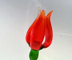 Handmade Red Glass Tulip Flower Sculpture: Collectible Flamework Art