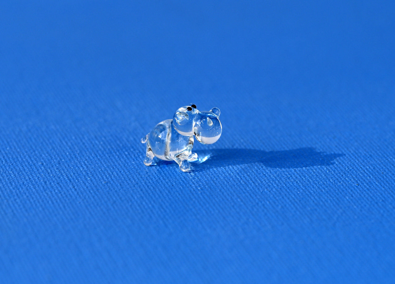 Lampwork Glass Hippo Miniature: Whimsical Hippo Character