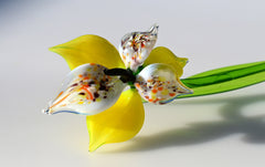 Handmade Yellow Glass Orchid Flower: Flame Worked Sculpture, 14 Inch