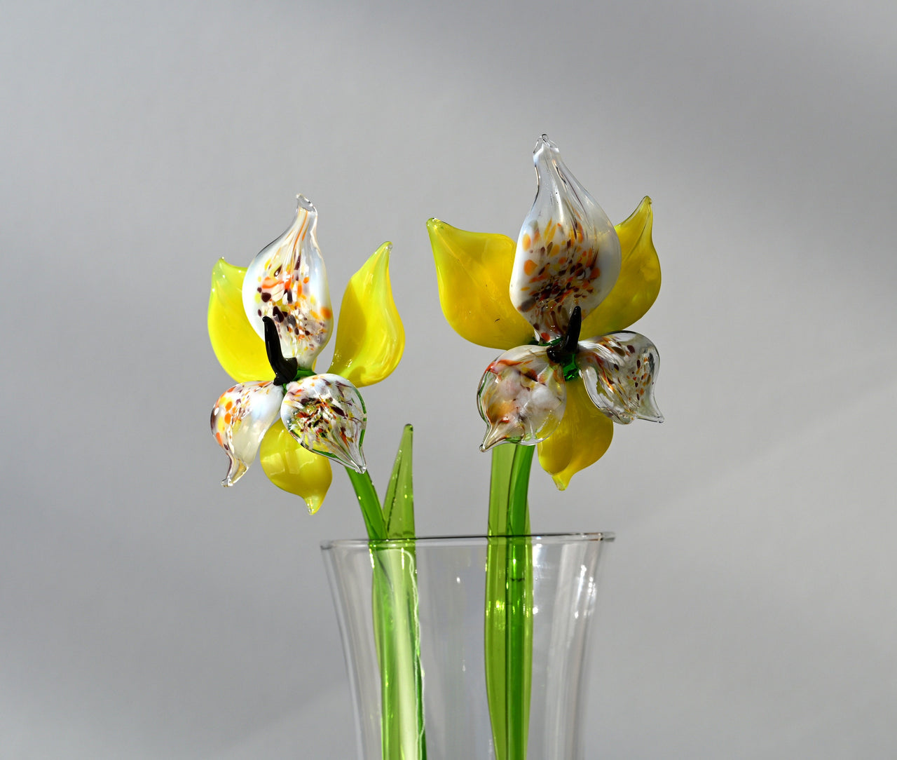 Handmade Yellow Glass Orchid Flower: Flame Worked Sculpture, 14 Inch