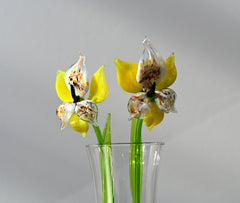 Handmade Yellow Glass Orchid Flower: Flame Worked Sculpture, 14 Inch