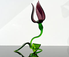 Handmade Purple Glass Tulip Flower Sculpture: Collectible Art Glass