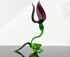 Glass Flower Sculpture, Glass Sculpture - Purple Blown Glass Tulip - Glass Birth Month Flower with Stem - Whimsical Decor Gift for Her