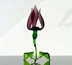 Handmade Purple Glass Tulip Flower Sculpture: Collectible Art Glass